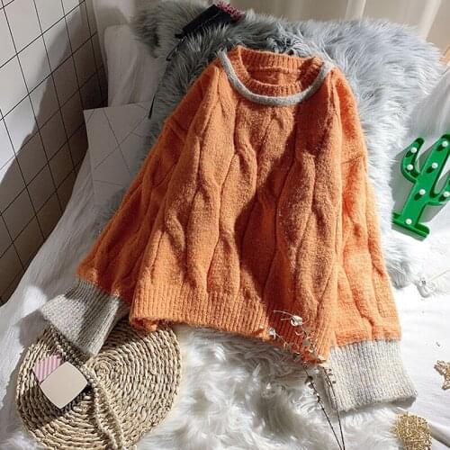 Women Sweater Women Orange Long Sleeve Pullover 2021 Autumn Winter Casual green Jumper Loose Sweaters Oversized