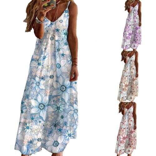 Summer Women Dress Sleeveless Long Type Polyester breathable Floral Printed V-neck Women Sexy Streetwear Dress 2021
