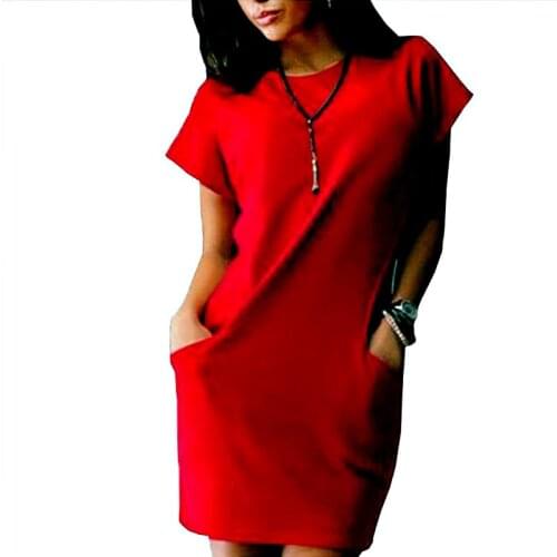 Summer Dress Women Short Sleeve O Neck Mini Dress Home Casual Office Comfortable Loose Short Skirt Female Clothing With Pockets