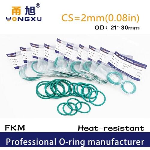 10PC/lot Fluorine rubber Ring FKM Oring Seals CS2mm OD21/22/23/24/25/26/27/28/29/30*2mm O Ring Seal Gasket Oil Fuel Washer