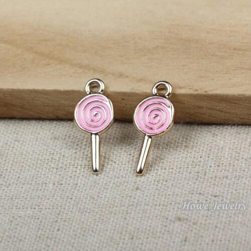 10 pcs High quality Champagne gold Enamel Pink lollipop alloy pendant DIY charm Fashion Bracelet Necklace Jewelry Accessories
