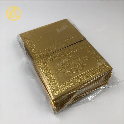 100pcs/lot Plastic Material Full Gold Plated Stone Certificate of Authenticity for Zimbabwe Buffalo banknote