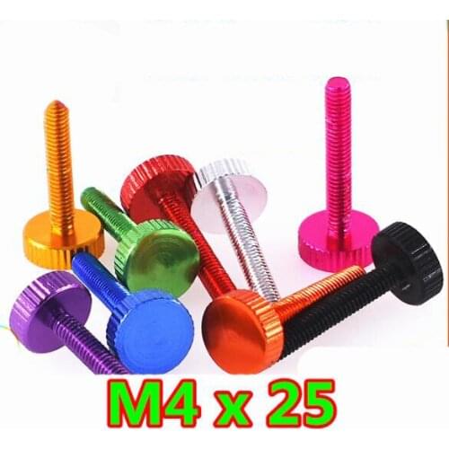 2pcs M4 thumb aluminium screws flat Ruled full thread grain knurled bolts male screw anode oxidation multi-color 25mm length