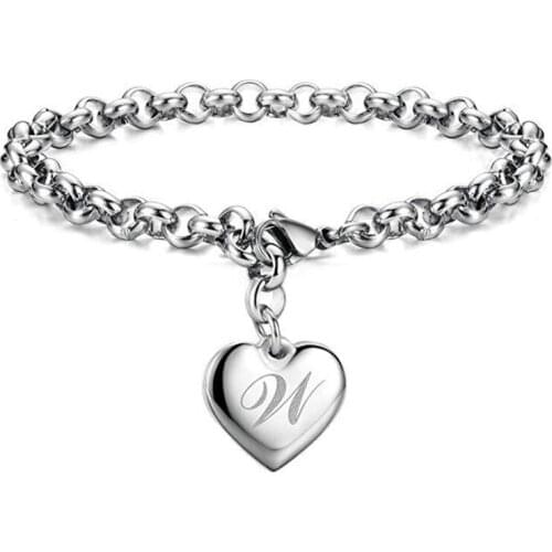 2020 Chic 925 Sterling Silver Bracelets For Women Anniversary Accessories Fashion 26 Letters Heart Bracelet Girl Gift KOFSAC