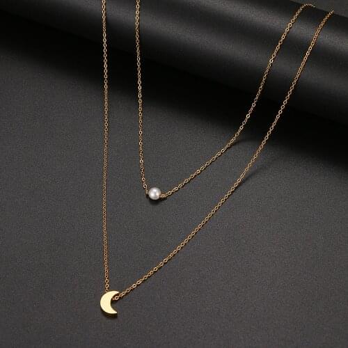 2021 New Fashion Stainless steel Multi-Layer Style Necklaces Pearl And Moon Simple Cute Necklace For Women Jewelry Girl Gifts