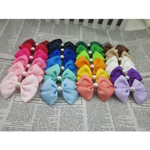 3inch Grosgrain Hair Ribbon Bows with Pearl in Center for Children Hair Accessories Bows without Clip 25pcs/lot