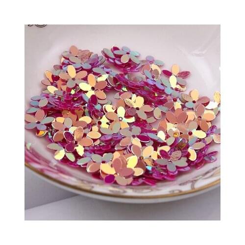 30g/lot PVC Sequins 10mm Flower With 1 Center Hole Plum Blossom Cup Loose Sequins Shining Fuchsia Spangles