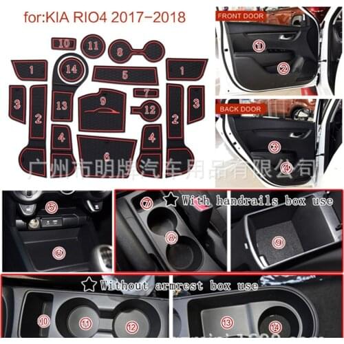 3D Rubber Mat Lnterior Anti Slip Mat Door Slot Pad Cup Cushion Groove Mat For Kia Rio 4 X-Line RIO 2017-2019 Car Accessories