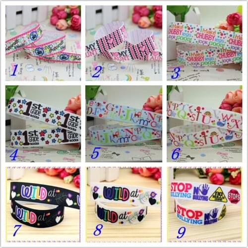 7/8'' Free shipping letter bullying wild printed grosgrain ribbon hairbow headwear party decoration diy wholesale OEM 22mm S383