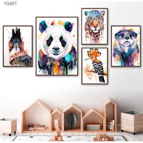 Abstract WaterColorful Panda Lion Tiger Fox Parrot Wall Art Canvas Painting Nordic Posters and Prints Animals Wall Pictures