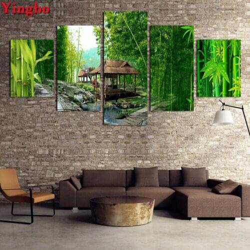 5 pieces Full Square/Round DIY 5D Diamond Painting Green Bamboo Diamond Embroidery Natural Scenery Mosaic Rhinestone decoration