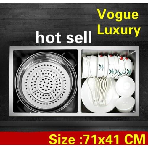 Free shipping Apartment small kitchen manual sink double groove high quality do the dishes 304 stainless steel hot sell 71x41 CM