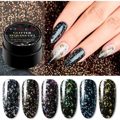 T-TIAO CLUB Fireworks Nail Gel Polish Soak Off Super Shining Glitter UV Nails Gel Varnish Semi Permanent Nail Art Decorations