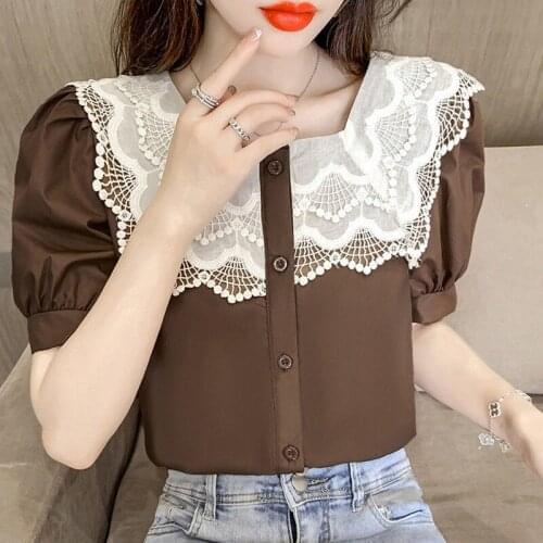 Blouse Korean Fashion Womens Tops and Blouses Chiffon Women Blouses Summer Short Sleeve White Office Lady Shirts Ladies Tops