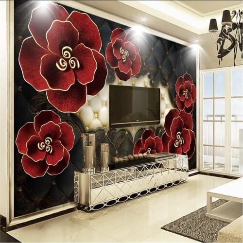 Beibehang Large wallpaper murals photo custom any size three-dimensional relief leather flowers European 3D TV background wall