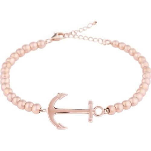 Runda 2020 Rose Gold Beaded with Anchor Charms Bracelet for Women Stainless Steel Fashion Jewellery