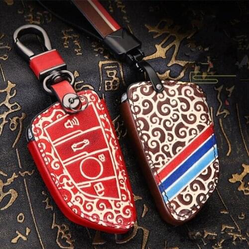 Pattern Genuine Leather Car Remote Key Case Cover For BMW 1 2 3 4 5 6 7 Series F30 F34 F10 F07 F20 G30 F15 F16 Protection