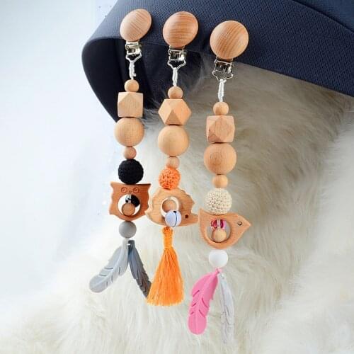 Silicone Beads Necklace Clip 1pc Wooden Music Rattle Animal Star Mobile Holder Teething Pendant Wooden Gym Rodent Stroller Arch