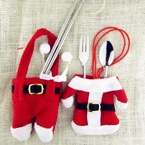 New Year Chirstmas Tableware Holder Knife Fork Cutlery Set Skirt Pants 2018 Navidad Natal Christmas Decorations for Home
