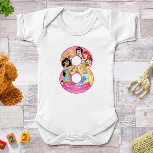 Baby Rompers Newborn Summer White Jumpsuits Disney Princess Cute Cartoon Baby Girls Clothes Infant Toddler Tees 0-24M Dropship