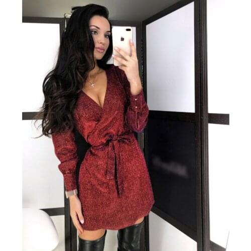 Hot new flash sexy V-neck long sleeve dress 2020 Autumn and Winter lace up v--neck Sexy Casual Party dresses wn