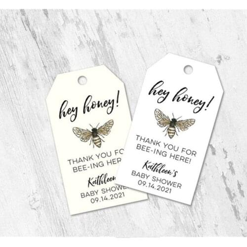 Custom bee tag, bridal or baby shower tags, Personalised honey tag, Design vintage bee label tag, thanks for bee-ing here