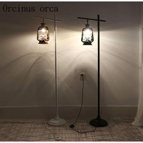 American style rural retro kerosene floor lamp living room bedside lamp Nordic Industrial Wind iron art LED floor lamp