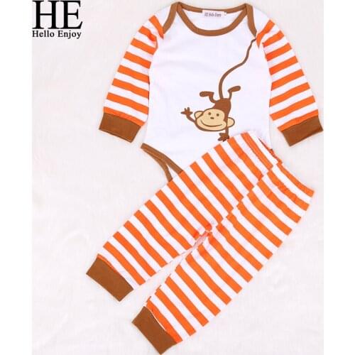 HE Hello Enjoy Newborn Set Spring Autumn Baby Boys Clothes Cartoon Stripe Long Sleeve Romper+Pant 2pcs Suit Kids Clothes 2018