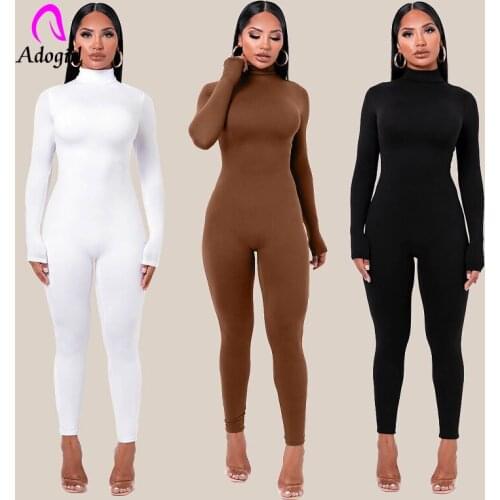 Plain Color Women Rompers 2021 Long Sleeve Solid Turtleneck Skinny Bodycon Jumpsuit Fashion Fitness Casual One Piece Overalls