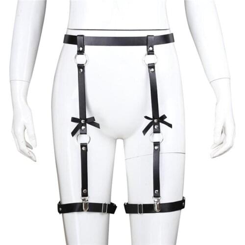 Womens Hot Sexy PU Leather Bondage Leg Garter Suspender Belt Straps Underwear Set Kinky Fetish Punk Costume Clubwear