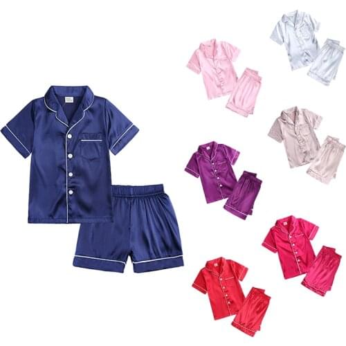 Summer Kids Short Pajamas Sets 2021 Cute Silk Sleepwear Girls Short Kids Pijamas Boy Short Top and Pant Print Kids Pajamas Home