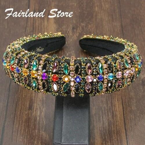Fairland Bohemia Colorful Water Drop Shape Crystal Full Shiny Rhinestone Exaggerated Style Hairband Girls Women Party Headband