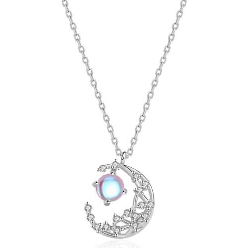 Fashion Link Chain Choker Necklaces For Women 925 Sterling Silver Moonstone Moon Pendants Statement Jewelry dz862