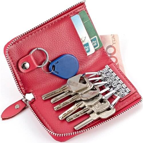 Fashion Simple Key Holder Genuine Leather Wallet Unisex Solid Key Wallet Organizer Bag Housekeeper Wallet Card Holder