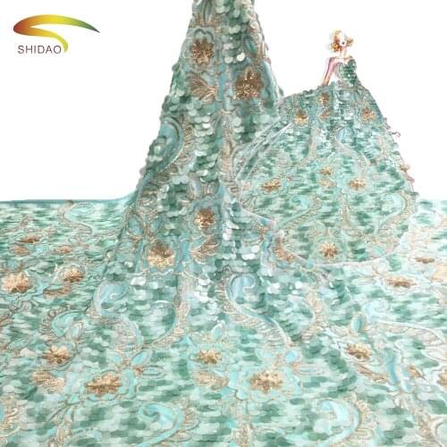 New arrival Indian lace embroidered gradiant sequins 7 colors for Nigerian wedding dress lace farbics JF44001-JF44007