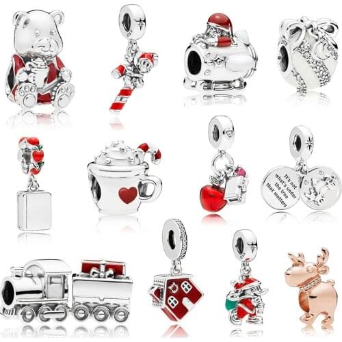 NEW 100% 925 Sterling Silver Christmas Series Santa in Space Train Charm Gift Bag Hanging Charm COSY CHRISTMAS HOUSE Original
