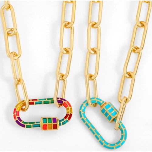 New Trend Hip Hop Colorful Oval Thick Chain Necklace Charms Necklace For Men Women Girls Party Jewelry Gifts Gold Color Collier