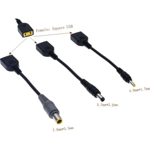 DC 7.9*5.5 /5.5*2.5 /4.0*1.7mm to Square USB Plug Converter Laptop Power Adapter Connector Cable for Lenovo Thinkpad