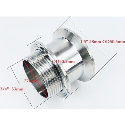 Tri-clamp Adapter 1.5"(38mm)OD50.5 * 3/4"(DN20)33mm External Thread With Silicone Gasket Or Nut Stainless Steel ,Height 48mm
