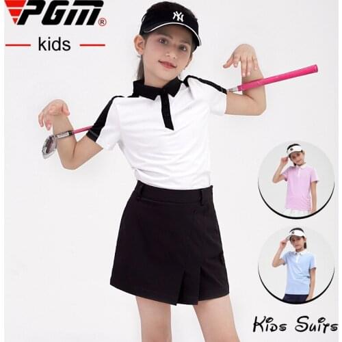 PGM Kids Girls Golf Clothes Shirts Spring Summer Childrens Short-Sleeved T-shirt Breathable Quick-Drying Tops Sportswear S-XL