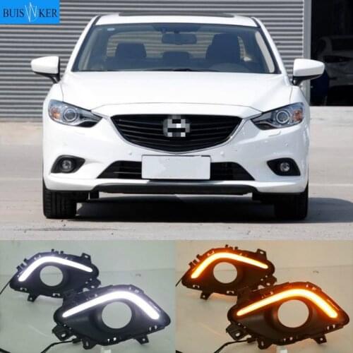 Turning Signal & Dimming style relay 12V LED car DRL daytime running lights with fog lamp hole for Mazda 6 Atenza 2014-2016
