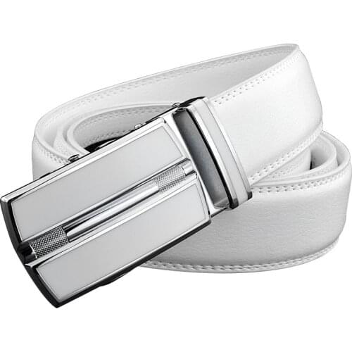 White Plus Size Men Leather Belt 130 140 150 160cm Real Cow Genuine Leather Automatic Buckle Width Men Waist Straps for Jeans