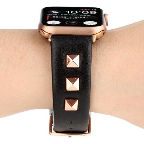 Luxury Rivet Style Watchband for Apple Watch 5/4 Band Series 5 4 3 2 1 Bracelet Men/Women Strap 40mm 44mm 38mm 42mm Cow Leather