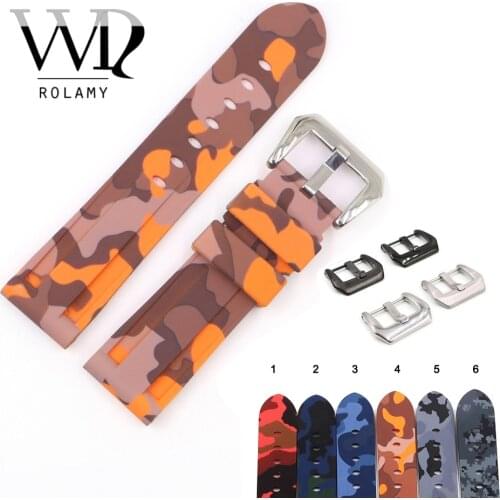 Rolamy 22 24mm Camo Orange Grey Waterproof Silicone Rubber Replacement Wrist Watch Band Loops Strap For Panerai Luminor
