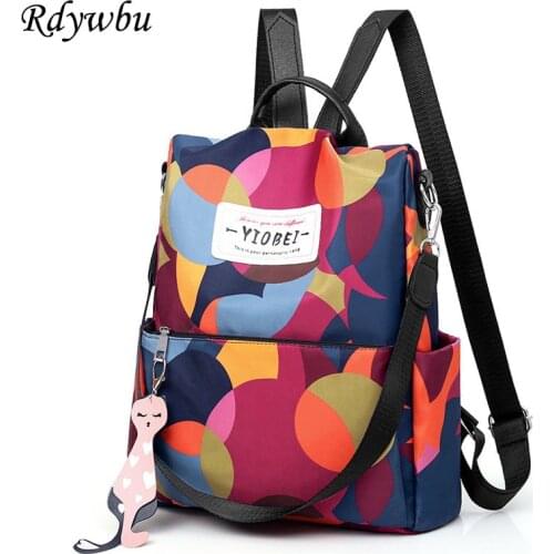 Rdywbu Colorful Dot Printed Anti-Theft Backpack Women Multifunction Large Capacity Travel Bag Girls School Bag Shoulder Bag B430
