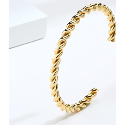 Twisted Bangle Open Cuff Bracelet 100% Stainless Steel Gold Tone Rope Twisted Bracelet Women Jewelry Minimalist Style