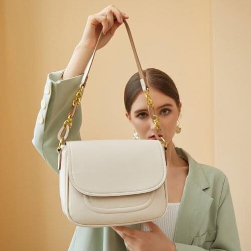 FUNMARDI Solid Color Shoulder Bag Acrylic Chain Handbag Casual Saddle Crossbody Bag Cowhide Female Luxury Designer Bag WLHB2482