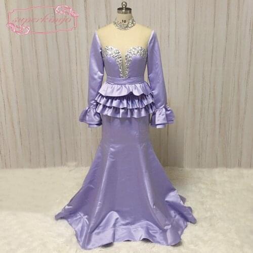 SuperKimJo Vestido De Festa 2020 High Neck Evening Dresses with Crystals Mermaid Purple Arabic Evening Gown