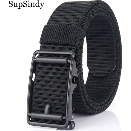 SupSindy Mans nylon belt luxury metal automatic buckle Canvas Tactical Belts for men fashion jeans Waistband outdoor male strap