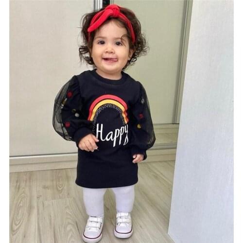 Ma&Baby 1-6Y Toddler Kid Girls Rainbow Sweatshirts Pom Pom Mesh Long Sleeve Tops Autumn Spring Children Clothes DD40